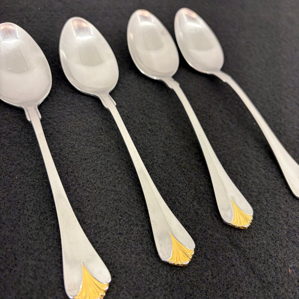 Set of 4 Yamazaki Cara Gold Accent Stainless‎ Teaspoons Dining Flatware Japan
